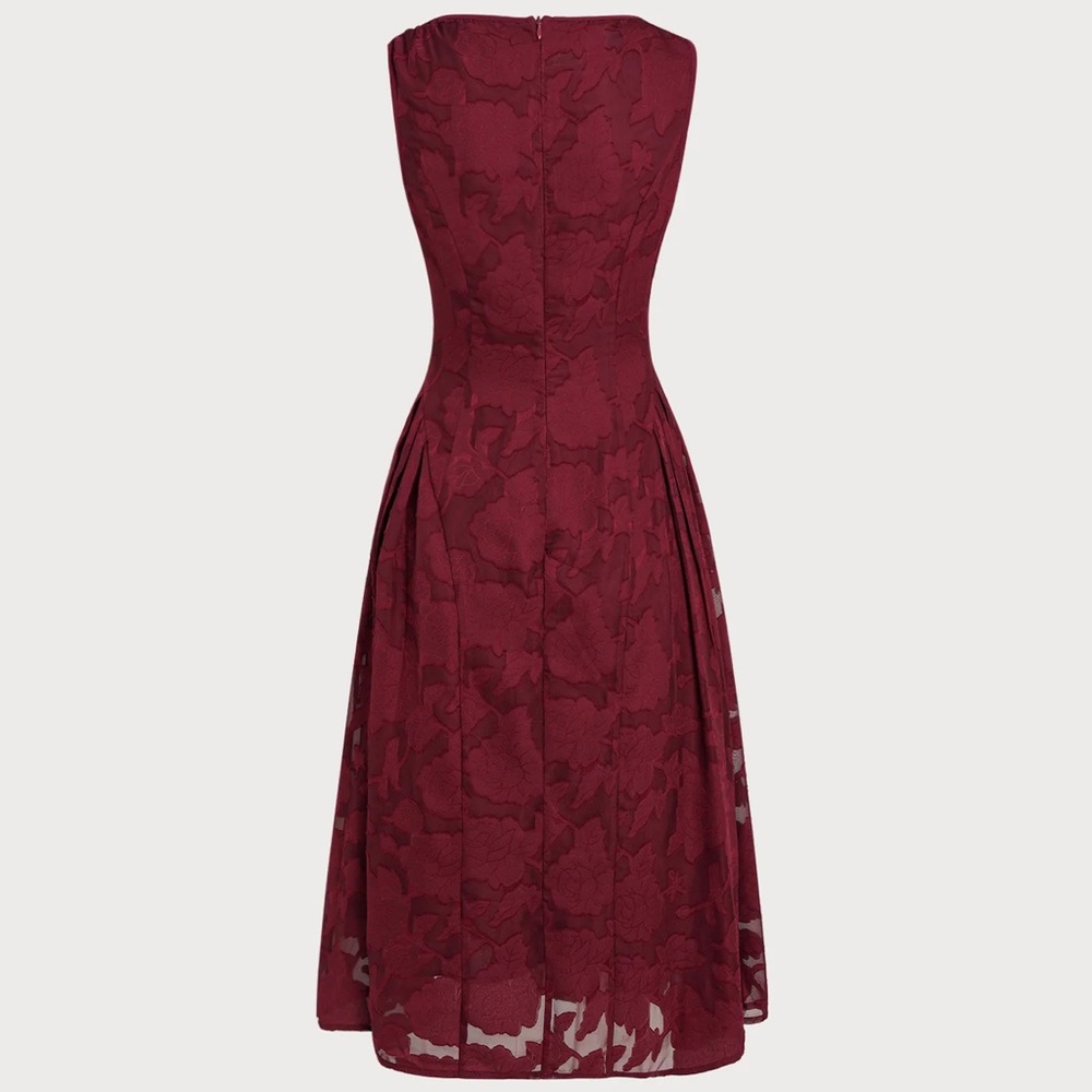 Red Jacquard Chiffon Midi Dress - Picture 5 of 7